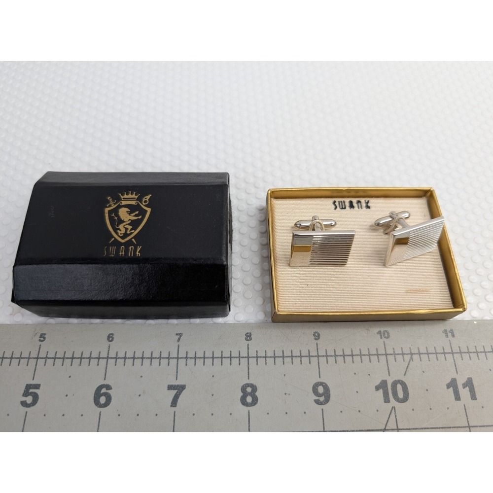 Swank Cuff Links Rectangle‎ Silver Tone Cufflinks